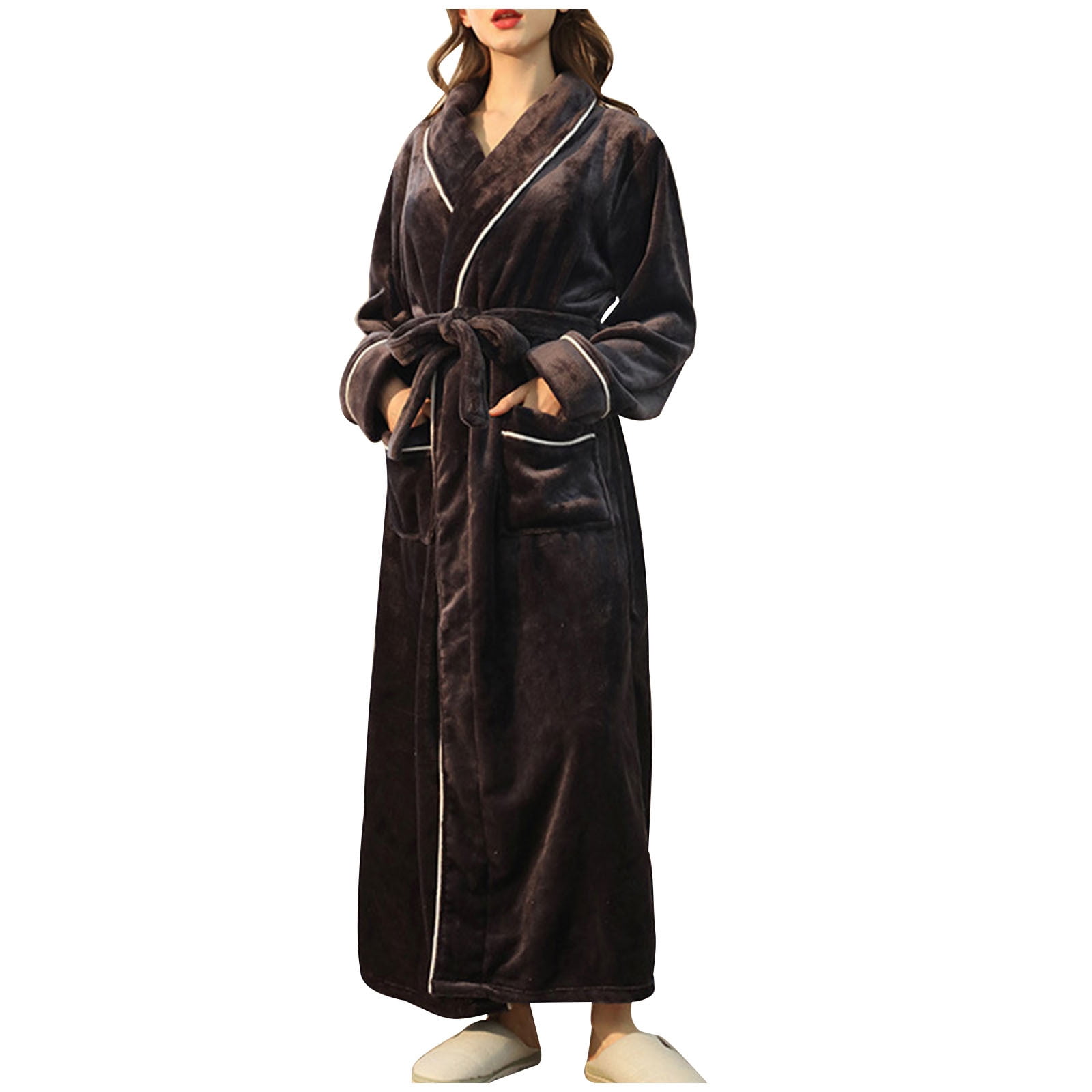 BLVB Women's Long Fleece Robe Plush Warm Soft Robes Full Length ...