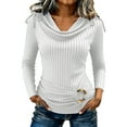 thumbnail image 1 of BLVB Women's Long Sleeve Cowl Neck Ribbed Knit Fall Shirts Slim Fit Ruched Going out Tops Basic T-Shirts Trendy Fashion Clothes, 1 of 7