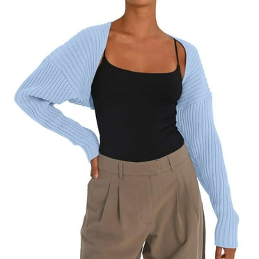 BLVB Women's Long Sleeve Cropped Shrug Cardigan Lightweight Open Front Knitted Sweater Tops Fall Winter Clothes