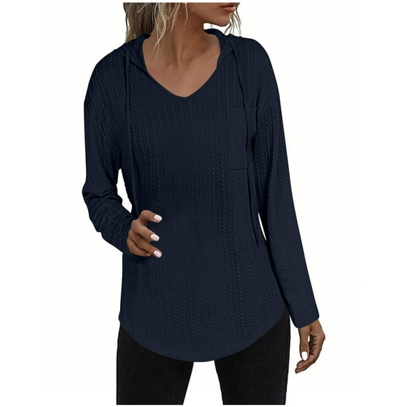 BLVB Women's Long Sleeve Hoodies Tops Lightweight Textured Knit Hooded Sweatshirts Pullover Casual Tunic Shirts with Curvy Hem
