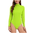 thumbnail image 1 of BLVB Women's Long Sleeve Knit Ribbed Turtleneck Leotard Stretchy Bodysuit T Shirt Tops Jumpsuits Womens Fall Clothes Army Green, 1 of 5