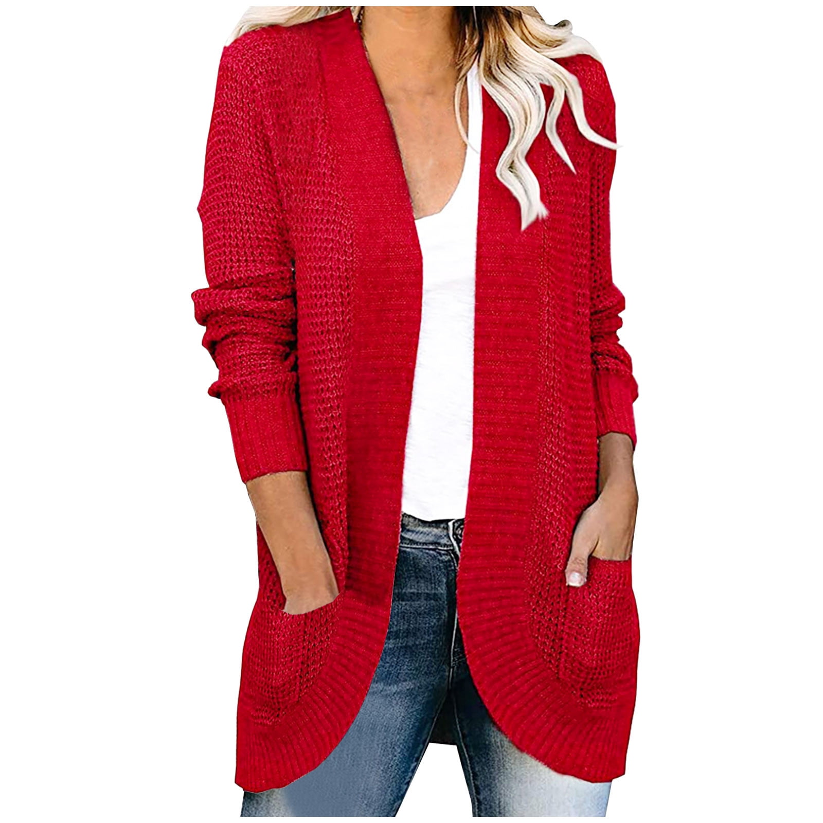 Ladies Open Front Cardigan Long Jumper Button Up Casual Loose Coat Sweater  Tops