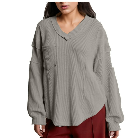 BLVB Women's Long Sleeve Shirts Oversized Tunic Tops Trendy V Neck Pullover Fashion Clothes Outfits