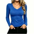 thumbnail image 1 of BLVB Women's Long Sleeve T Shirts V Neck Slim Fit Tops Ribbed Knit Layering Casual Basic Going out Tees Fall Clothes, 1 of 6