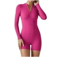thumbnail image 1 of BLVB Women's Long Sleeve Zip Front One-Piece Jumpsuits Seamless Stretch Workout Yoga Shorts Romper Playsuit, 1 of 8