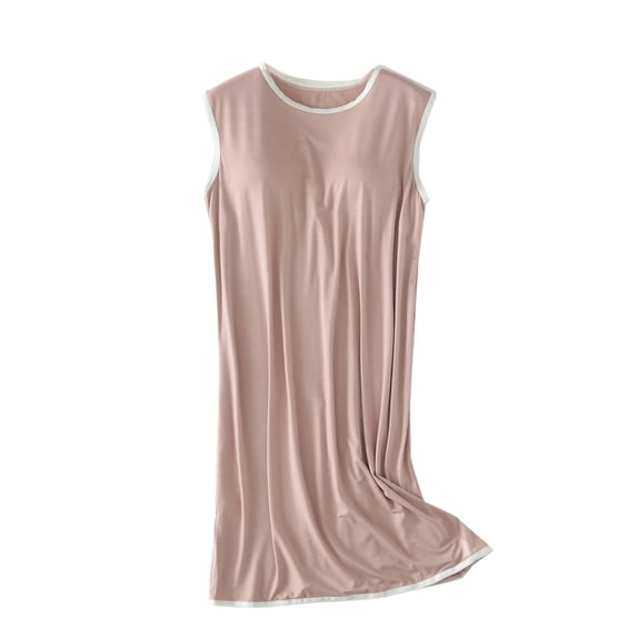 BLVB Women's Nightgown with Built in Bras Sleeveless Crewneck Sleepshirts Casual Summer Pajama Dress Sleepwear