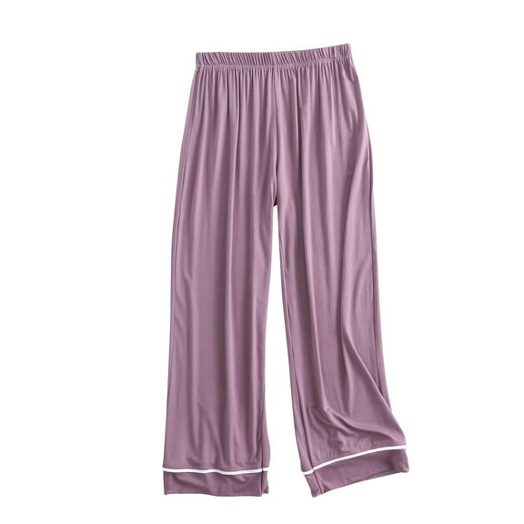 BLVB Women's Pajama Pants Elastic Waist Wide Leg Pants Solid Color Casual Comfy Lounge Trouser Sleepwear