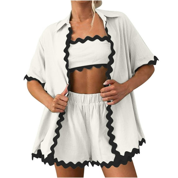 BLVB Women's Pajama Sets 2 Piece Outfits Short Sleeve Button down Lapel Shirts with Wide Leg Shorts Lounge Sets Sleepwear