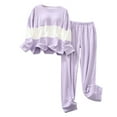 thumbnail image 1 of BLVB Women's Pajama Sets Casual Soft Color Block Crew Neck Long Sleeve Tops and Pants 2 Piece Outfits Sleepwear Pjs, 1 of 7
