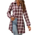 thumbnail image 1 of BLVB Women's Plaid Long Jacket Casual Loose Lapel Button down Long Sleeve Fall Shirts Blouse, 1 of 3