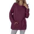 thumbnail image 1 of BLVB Women's Plus Size Fall Sweatshirt Casual Loose Crew Neck Long Sleeve Solid Pullover Tops Shirt with Pocket, 1 of 6