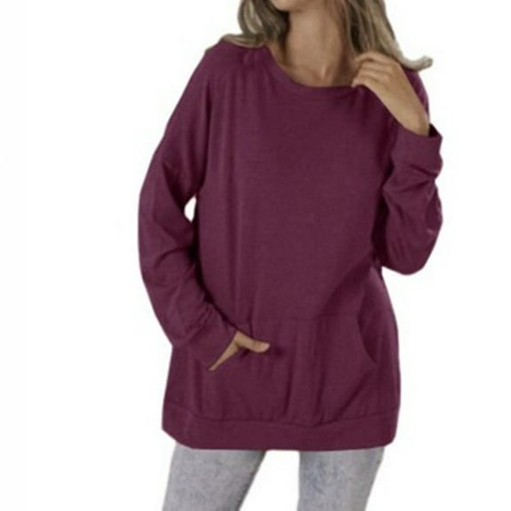 BLVB Women's Plus Size Fall Sweatshirt Casual Loose Crew Neck Long Sleeve Solid Pullover Tops Shirt with Pocket
