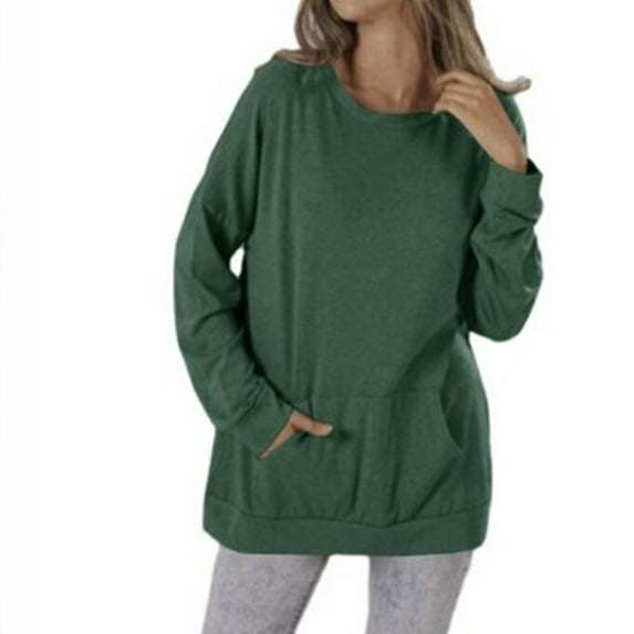 BLVB Women's Plus Size Fall Sweatshirt Casual Loose Crew Neck Long Sleeve Solid Pullover Tops Shirt with Pocket