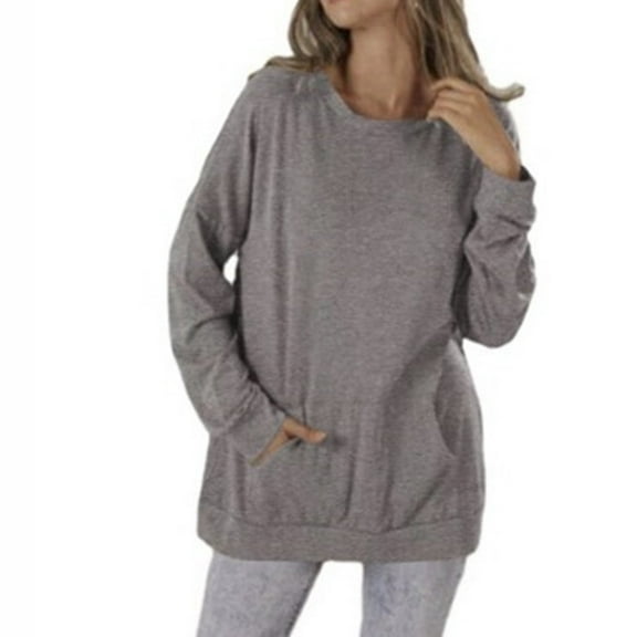 BLVB Women's Plus Size Fall Sweatshirt Casual Loose Crew Neck Long Sleeve Solid Pullover Tops Shirt with Pocket