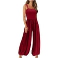 thumbnail image 1 of BLVB Women's Plus Size Jumpsuits Casual Loose Overalls One-Piece Sleeveless Smocked Wide Leg Long Pant Rompers, 1 of 6