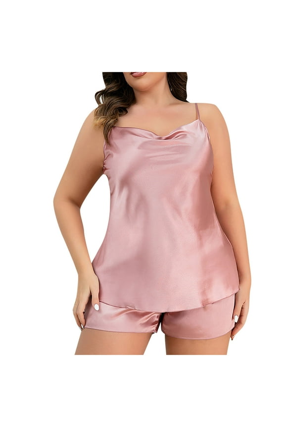 Women's Plus Size Satin Sleepwear Silk Cami Top and Shorts Pajama Set Soft Sleep Pjs 2 Piece Nightwear Gift