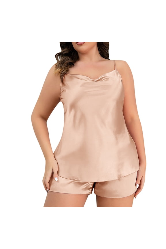 Women's Plus Size Satin Sleepwear Silk Cami Top and Shorts Pajama Set Soft Sleep Pjs 2 Piece Nightwear Gift