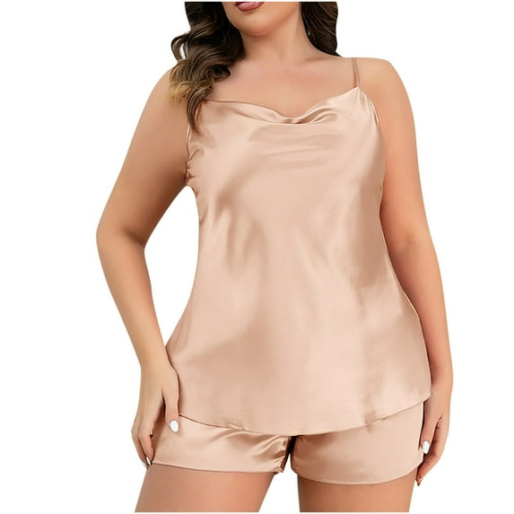 BLVB Women's Plus Size Satin Sleepwear Silk Cami Top and Shorts Pajama Set Soft Sleep Pjs 2 Piece Nightwear Gift