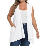 BLVB Womens Plus Size Sleeveless Open Front Draped Cardigan Vest Lightweight Cover Ups Coat with Pockets