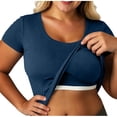 thumbnail image 1 of BLVB Women's Plus Size Tops Short Sleeve Scoop Neck T Shirts Summer Ribbed Knit Basic Casual Tees Blouse with Chest Pad, 1 of 7