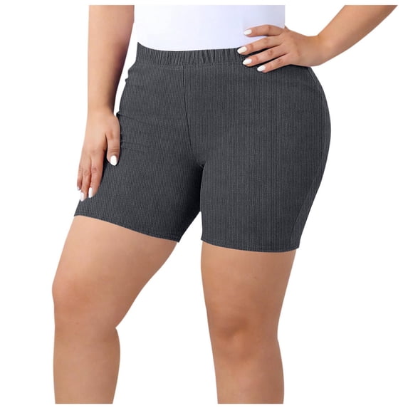 BLVB Women's Plus Size Yoga Shorts High Waist Workout Running Shorts Ribbed Knit Workout Athletic Legging Shorts