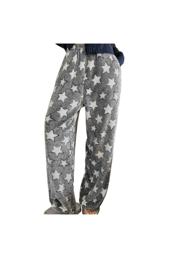 Women's Plush Fuzzy Pajama Pants Winter Warm Cozy Pj Bottoms Star Print Lounge Pants Fleece Sleepwear