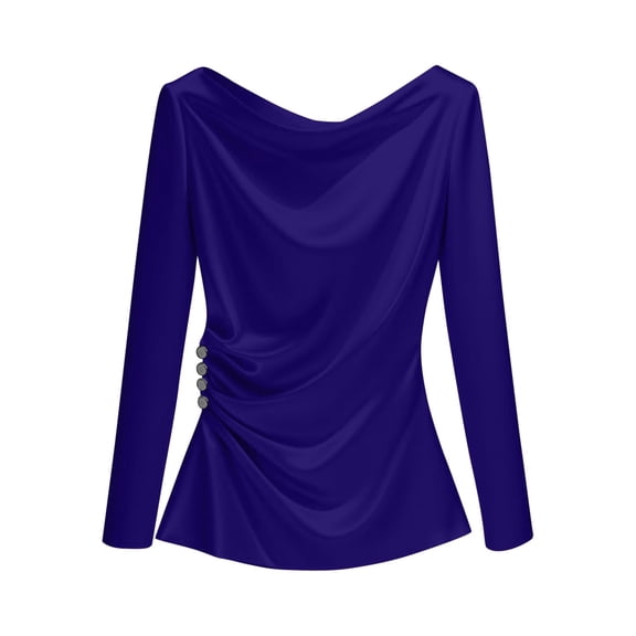 BLVB Women's Satin Blouse Ruched Cowl Neck Elegant Shirt Long Sleeve Spring Summer Tops Casual Work Office Outfits