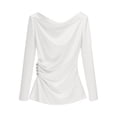 thumbnail image 1 of BLVB Women's Satin Blouse Ruched Cowl Neck Elegant Shirt Long Sleeve Spring Summer Tops Casual Work Office Outfits, 1 of 6