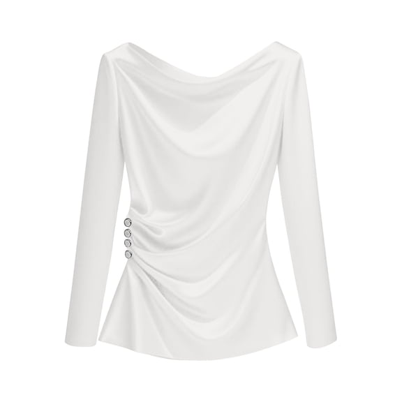 BLVB Women's Satin Blouse Ruched Cowl Neck Elegant Shirt Long Sleeve Spring Summer Tops Casual Work Office Outfits