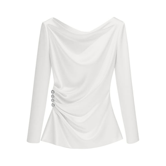 BLVB Women's Satin Blouse Ruched Cowl Neck Elegant Shirt Long Sleeve Spring Summer Tops Casual Work Office Outfits