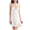 thumbnail image 1 of BLVB Women's Satin Nightgown V-Neck Lace Sleepwear Soft for Women Spaghetti Straps Short Slip Nightdress, 1 of 4