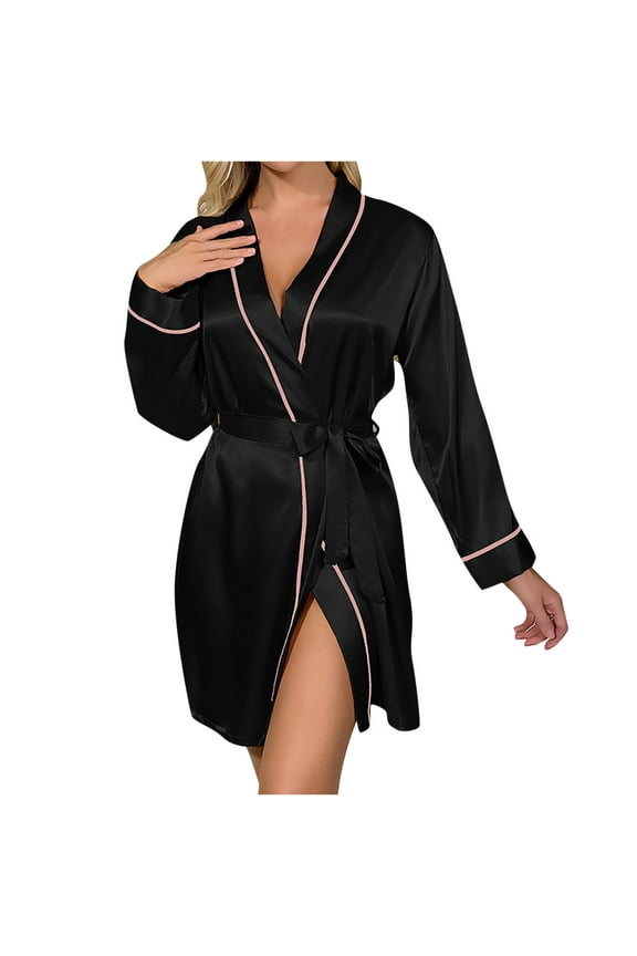 Women's Satin Robe Silk Belted Bathrobe Bridesmaid Wedding Party Robes Long Sleeve Sleepwear Nightwear