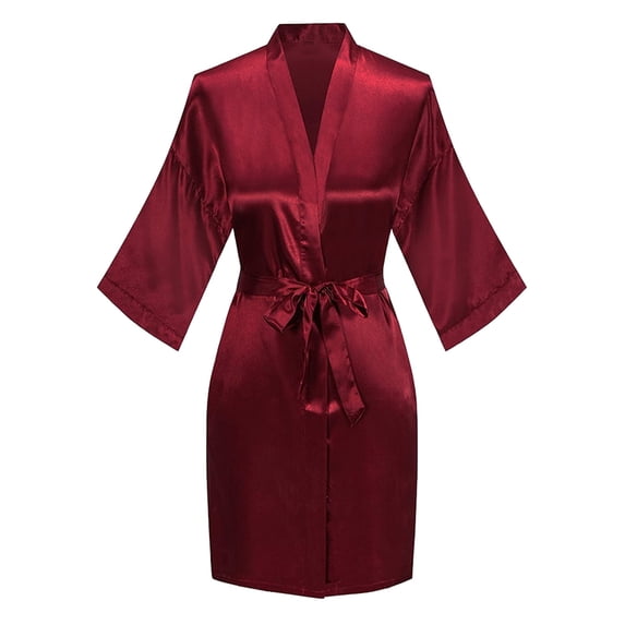 BLVB Women's Satin Robe Solid Color Short Silk Robes V-Neck Bridesmaid Wedding Party Bathrobes Loungewear Sleepwear