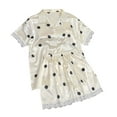 thumbnail image 1 of BLVB Women's Satin Silk Pajamas Set Lace Short Sleeve Button down Shirt and Shorts 2 Piece Outfits Sleepwear Loungewear, 1 of 3