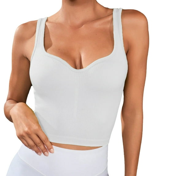 BLVB Women's Seamless Workout Crop Tank Tops Ribbed Sleeveless Gym Yoga Running Athletic Shirts