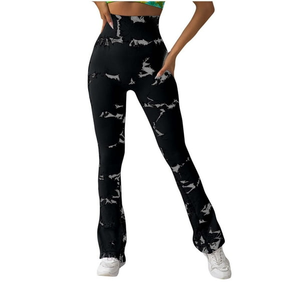 BLVB Women's Seamless Yoga Flare Leggings Tie-Dyed High Waisted Scrunch Butt Lifting Workout Gym Bootcut Pants