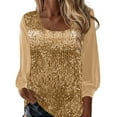 thumbnail image 1 of BLVB Women's Sequin Tops U Neck Long Sleeve Fall Winter Holiday Shirts Glitter Sparkly Blouses for Party, 1 of 5