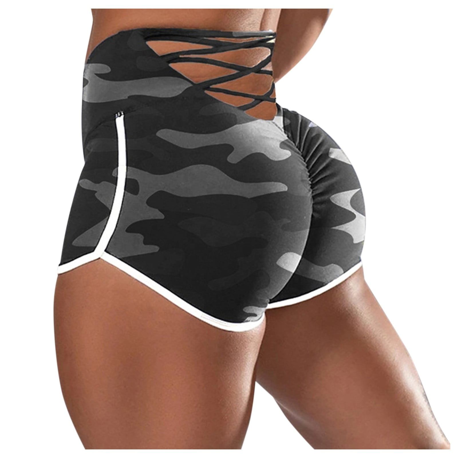 Women's Letter Print Ruched Butt Booty Shorts Workout Yoga Sports