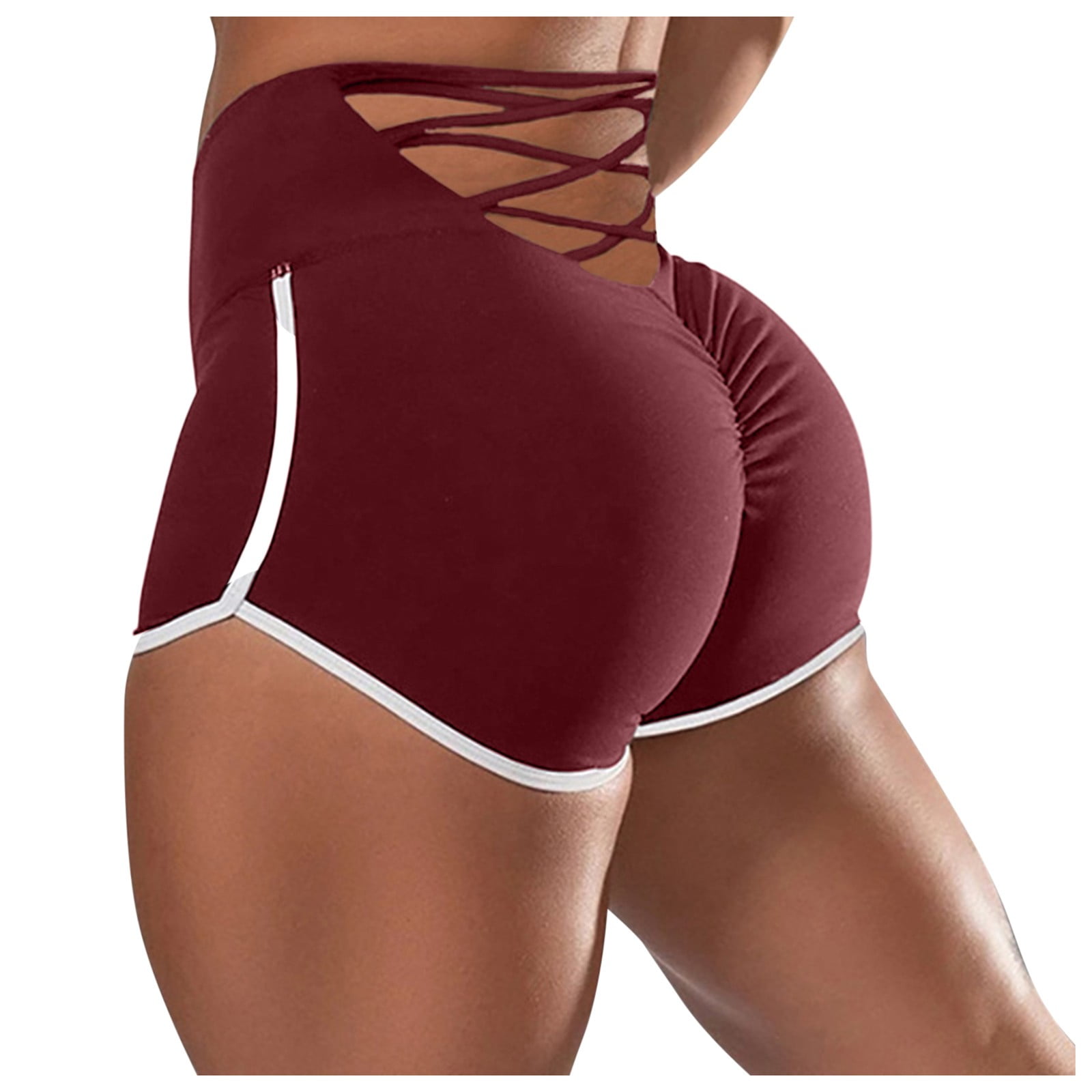 BLVB Women's Sexy Ruched Butt Lifting Yoga Shorts Bandage High Waisted Booty  Workout Running Gym Shorts 