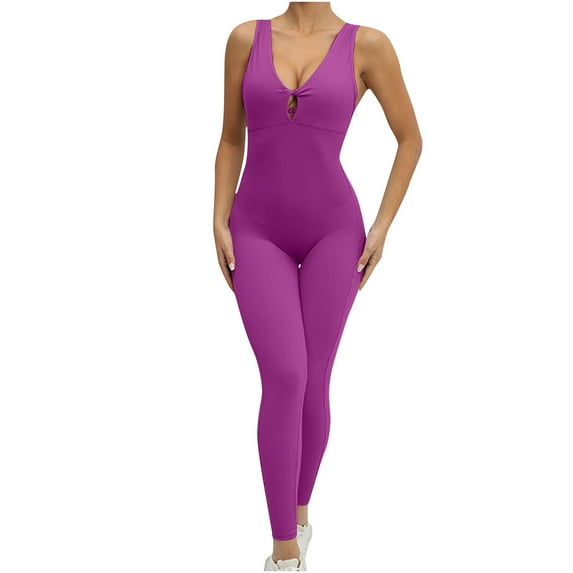 BLVB Women's Sleeveless Bodycon V Neck Tank Long Rompers Athletic Workout Jumpsuits Playsuit Clubwear