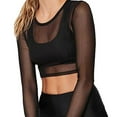 thumbnail image 1 of BLVB Women's Sheer Long Sleeve Crop Tops Crewneck See Throught Mesh Shirt Slim Going out Blouses Tee Clubwear, 1 of 6
