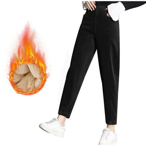 BLVB Women's Sherpa Fleece Lined Corduroy Pants Winter Thermal Casual Tapered Pants Warm Trouser with Pockets
