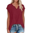thumbnail image 1 of BLVB Women's Short Sleeve Shirts V Neck Solid Color Summer Basic Tops Loose Casual Side Slit Tunic T-Shirts Tee Blouses, 1 of 7