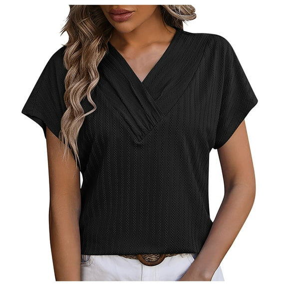BLVB Women's Short Sleeve Tunic Tops Summer V Neck Solid Color T-Shirts Casual Going out Dressy Blouse Tees