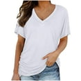 thumbnail image 1 of BLVB Women's Short Sleeve V Neck Pleated T Shirts Summer Loose Basic Tunic with Side Shirring Solid Color Casual Top Tees, 1 of 6