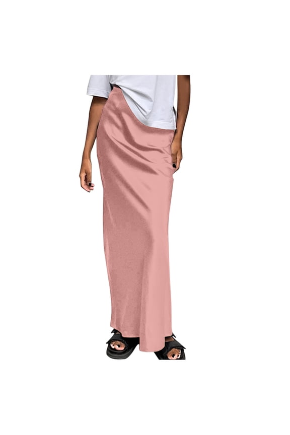 Women's Silk Satin Maxi Skirt High Waisted Elegant Solid Color Summer Going out Long Skirts