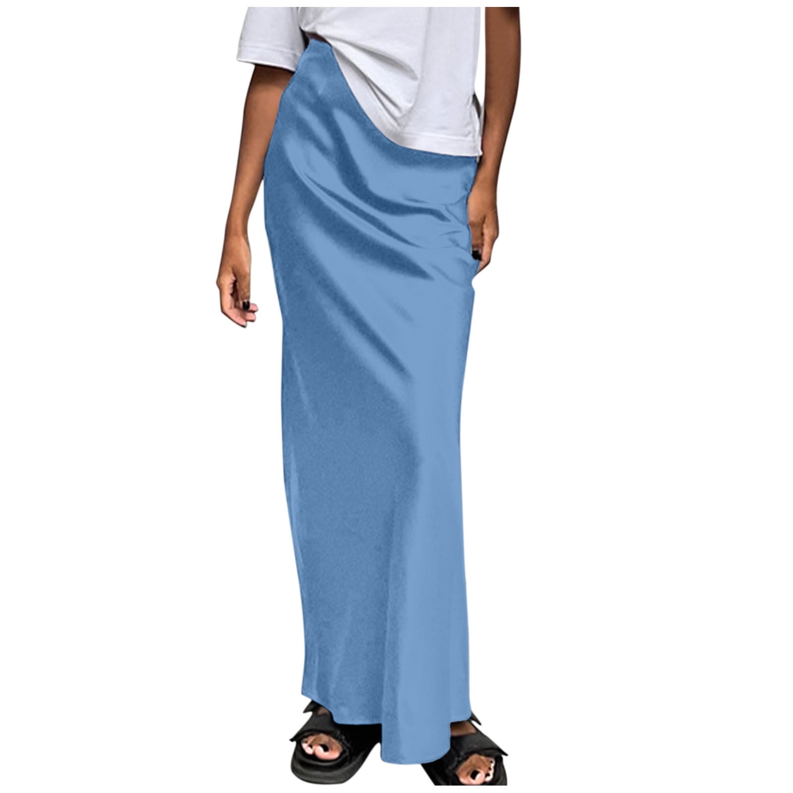 【COLOR iN ID】satin long skirt BLVB Women's Silk Satin Maxi Skirt High Waisted Elegant