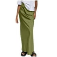thumbnail image 1 of BLVB Women's Silk Satin Maxi Skirt High Waisted Elegant Solid Color Summer Going out Long Skirts, 1 of 4