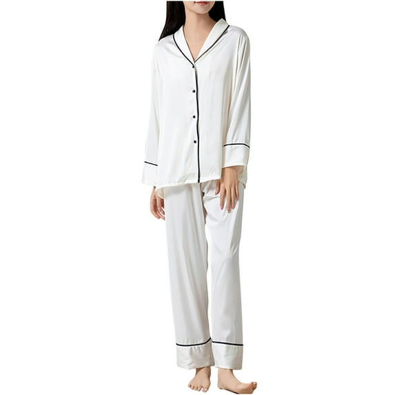 BLVB Women's Silk Satin Pajama Sets 2 Piece Long Sleeve Button down Shirts and Pants Outfits Sleepwear Pjs