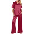 thumbnail image 1 of BLVB Women's Silk Satin Pajamas 2 Piece Outfits Short Sleeve Button down Shirt and Wide Leg Pants Sets Sleepwear Pjs, 1 of 6